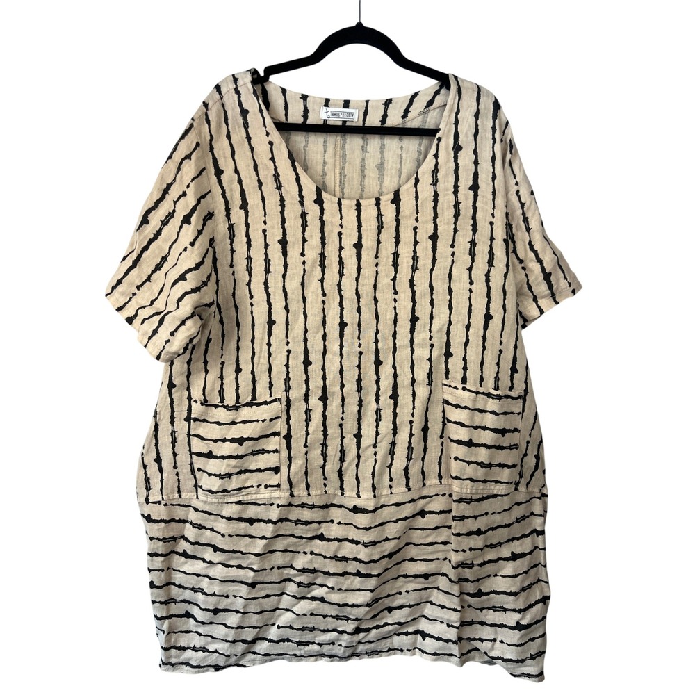 Transparente Italian‎ Lagenlook Linen Abstract Oversized Tunic Minimalist